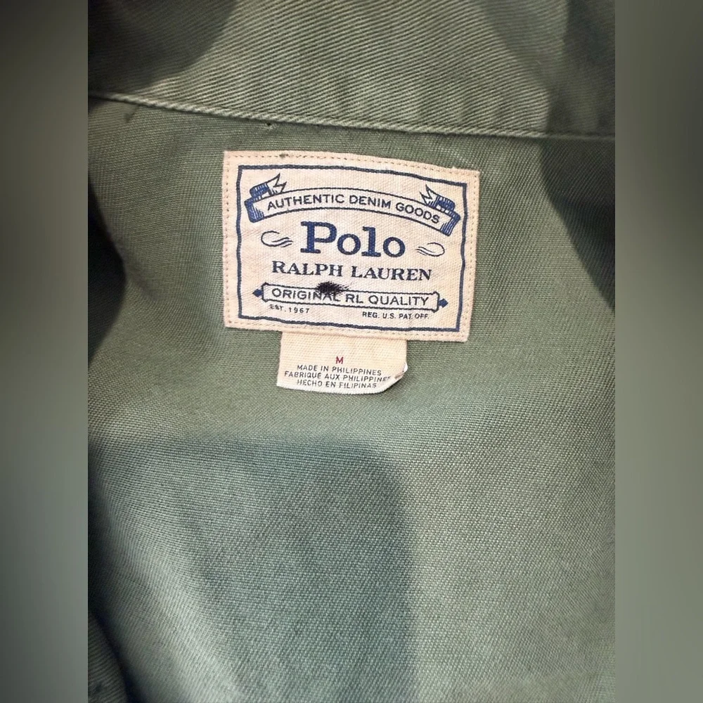 Polo Ralph Lauren Jacket Mens Medium Army Green Cotton Twill Military Casual - Picture 9 of 10